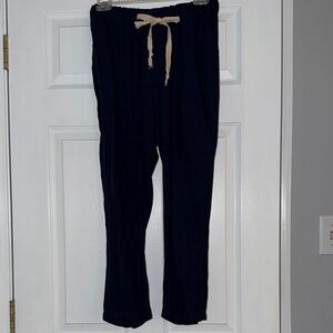 Amaryllis Women’s Navy Drawstring Linen Taper Pants Size Small